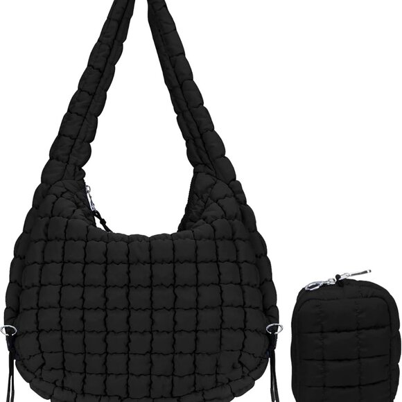 Large Quilted Tote Bag Nylon Puffer Oversized Carryall Pouch Crossbody - Picture 1 of 6